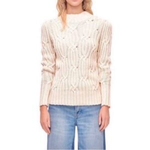 La Vie by Rebecca Taylor Cream Cable Knit Turtleneck Cotton Wool Sweater Large